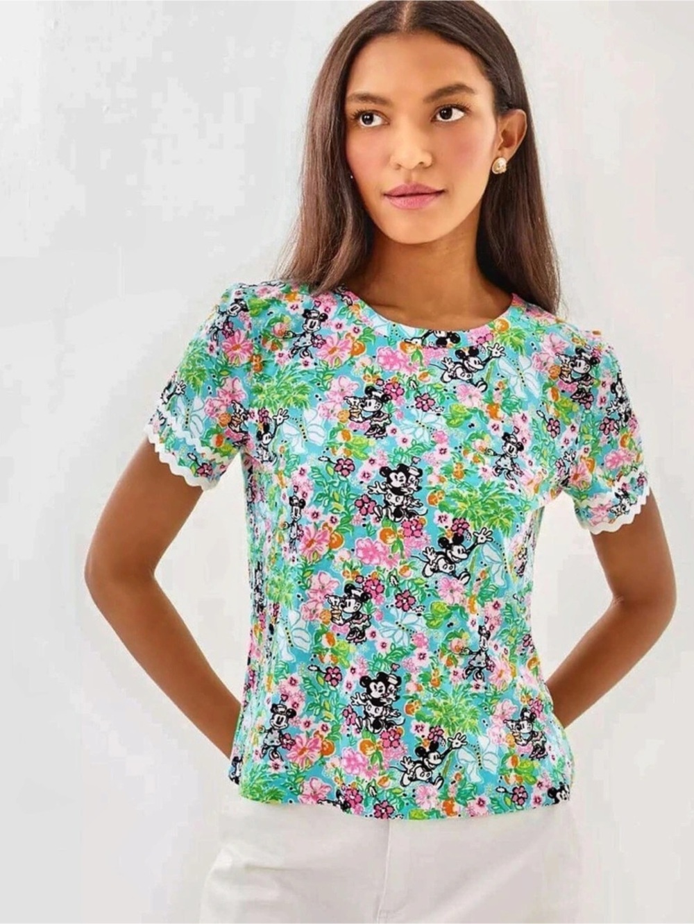 Lilly Pulitzer x Disney Mickey Mouse Floral Top Floral Short Sleeve Top Blue & P